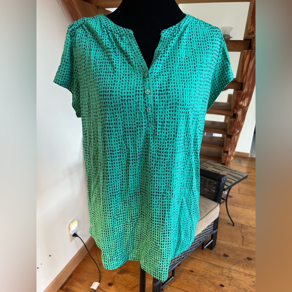 Liz Claiborne Green and Navy Shirt